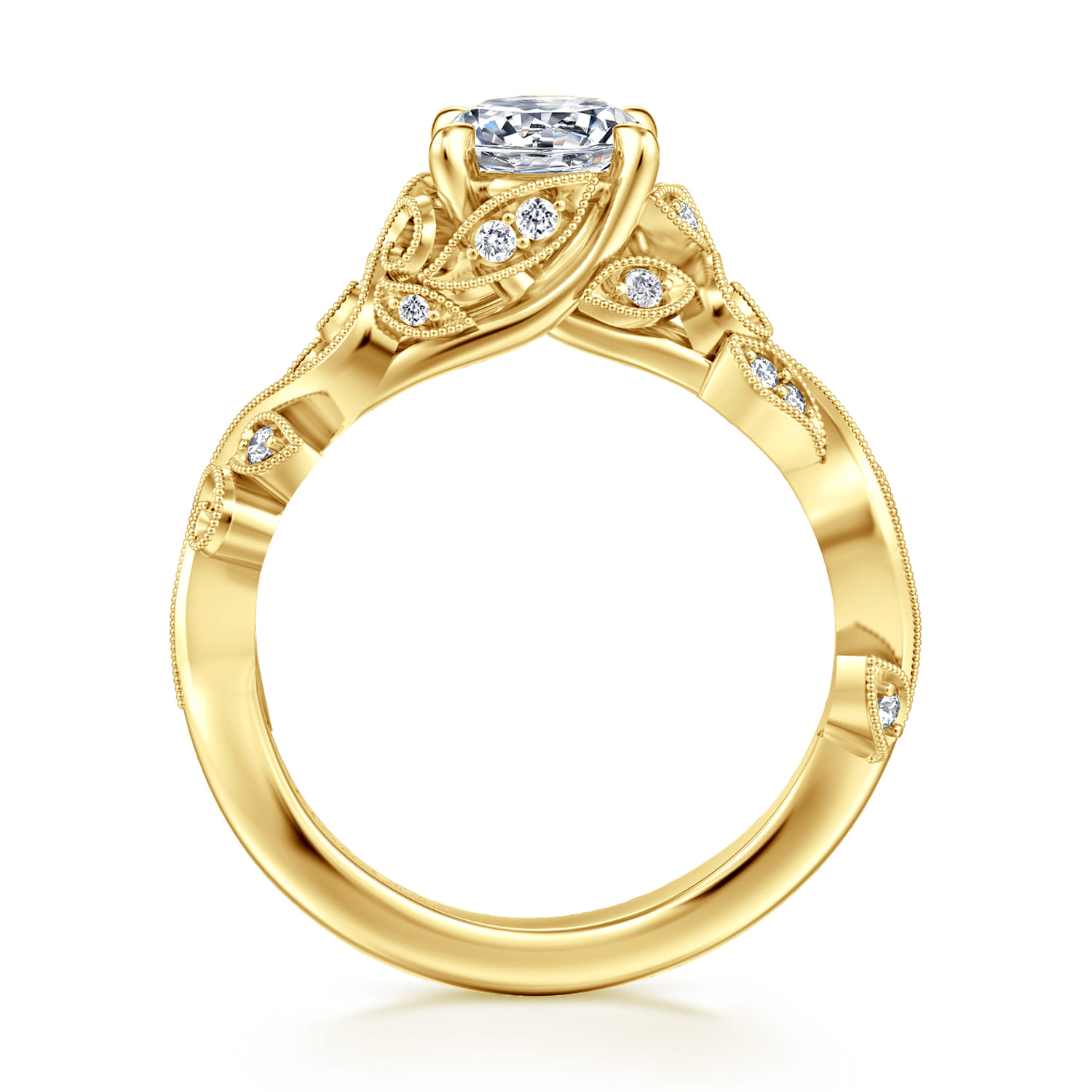 Martedi - 14K Yellow Gold Floral Round Diamond Engagement Ring - 0.15 ct - Shot 2