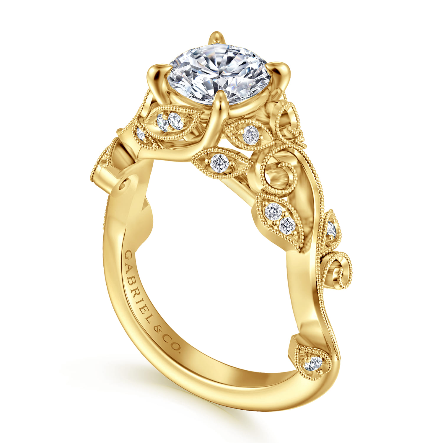 Martedi - 14K Yellow Gold Floral Round Diamond Engagement Ring - 0.15 ct - Shot 3