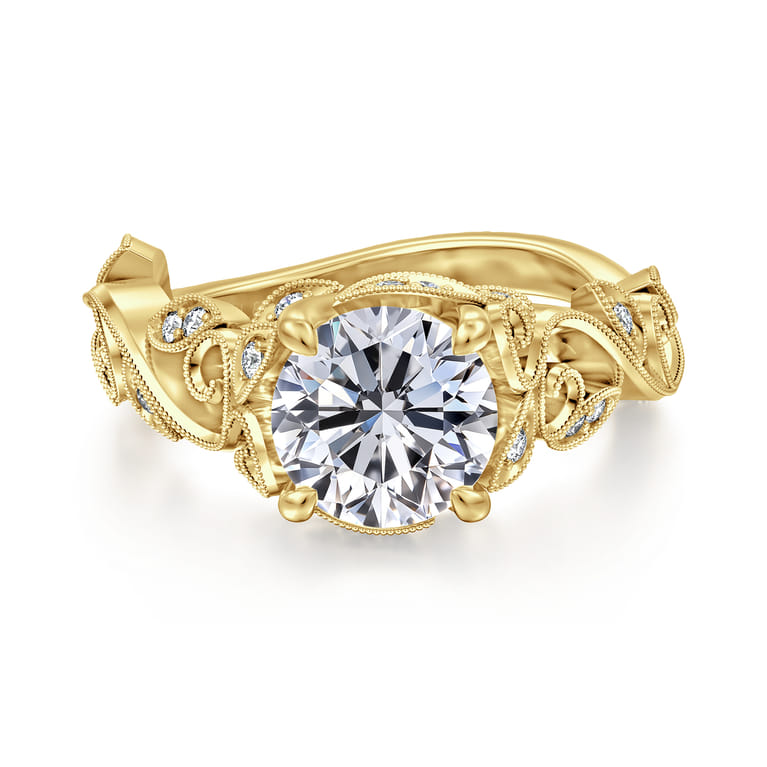 Martedi - 14K Yellow Gold Floral Round Diamond Engagement Ring - 0.15 ct - Shot 1
