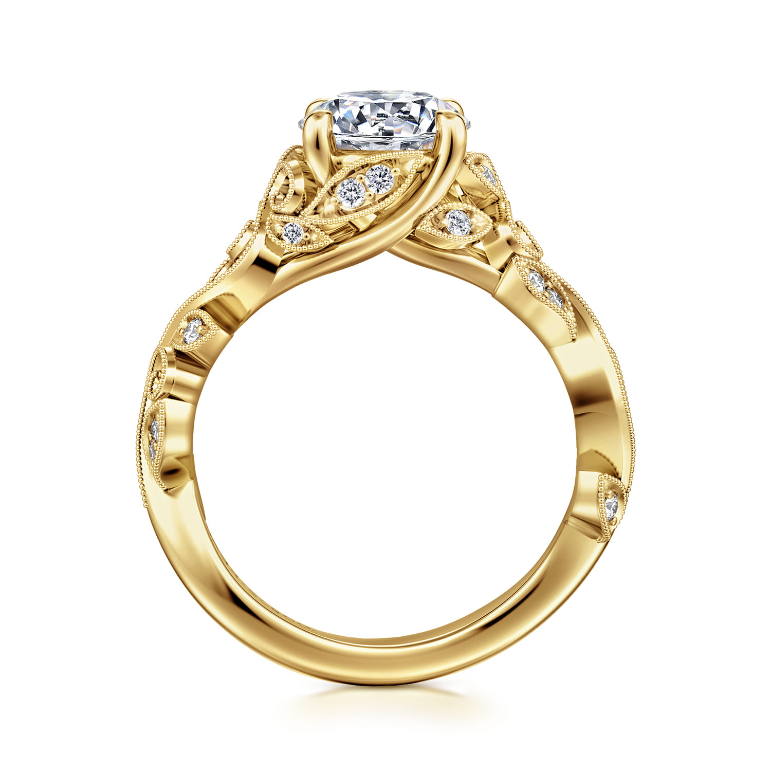 Martedi - 14K Yellow Gold Floral Round Diamond Engagement Ring - 0.15 ct - Shot 2