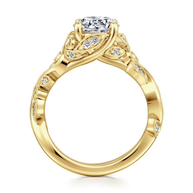 Martedi - 14K Yellow Gold Floral Round Diamond Engagement Ring - 0.15 ct - Shot 2