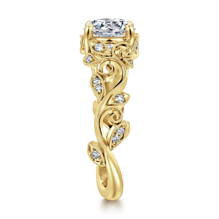 Martedi - 14K Yellow Gold Floral Round Diamond Engagement Ring - 0.15 ct - Shot 4