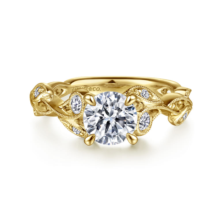 Lena - 14K Yellow Gold Floral Round Diamond Engagement Ring - 0.16 ct - Shot 1