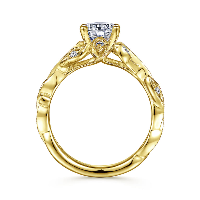 Lena - 14K Yellow Gold Floral Round Diamond Engagement Ring - 0.16 ct - Shot 2