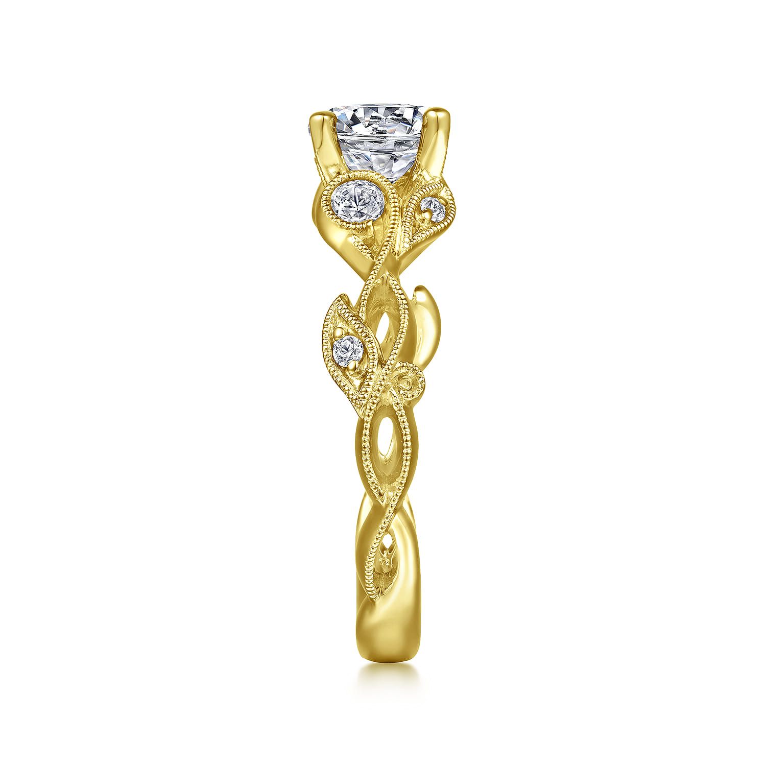 Lena - 14K Yellow Gold Floral Round Diamond Engagement Ring - 0.16 ct - Shot 5
