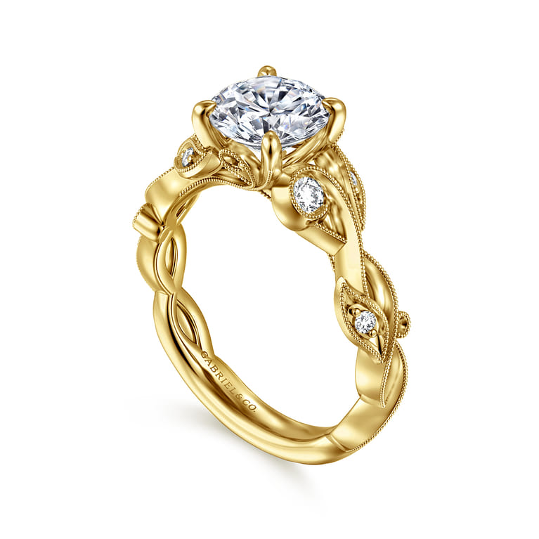 Lena - 14K Yellow Gold Floral Round Diamond Engagement Ring - 0.16 ct - Shot 3
