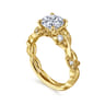 Lena - 14K Yellow Gold Floral Round Diamond Engagement Ring - 0.16 ct
