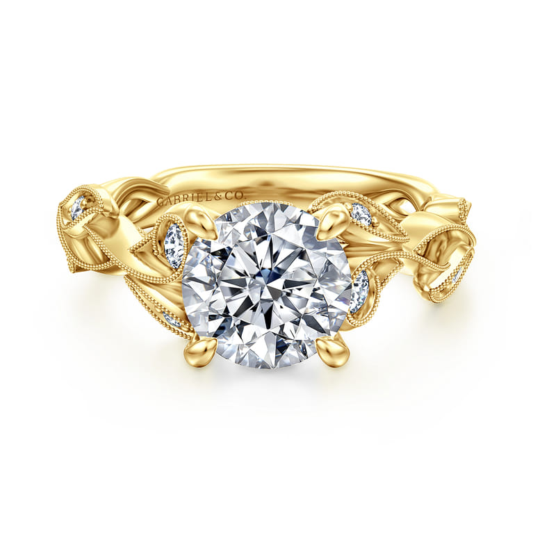Lena - 14K Yellow Gold Floral Round Diamond Engagement Ring - 0.16 ct - Shot 1