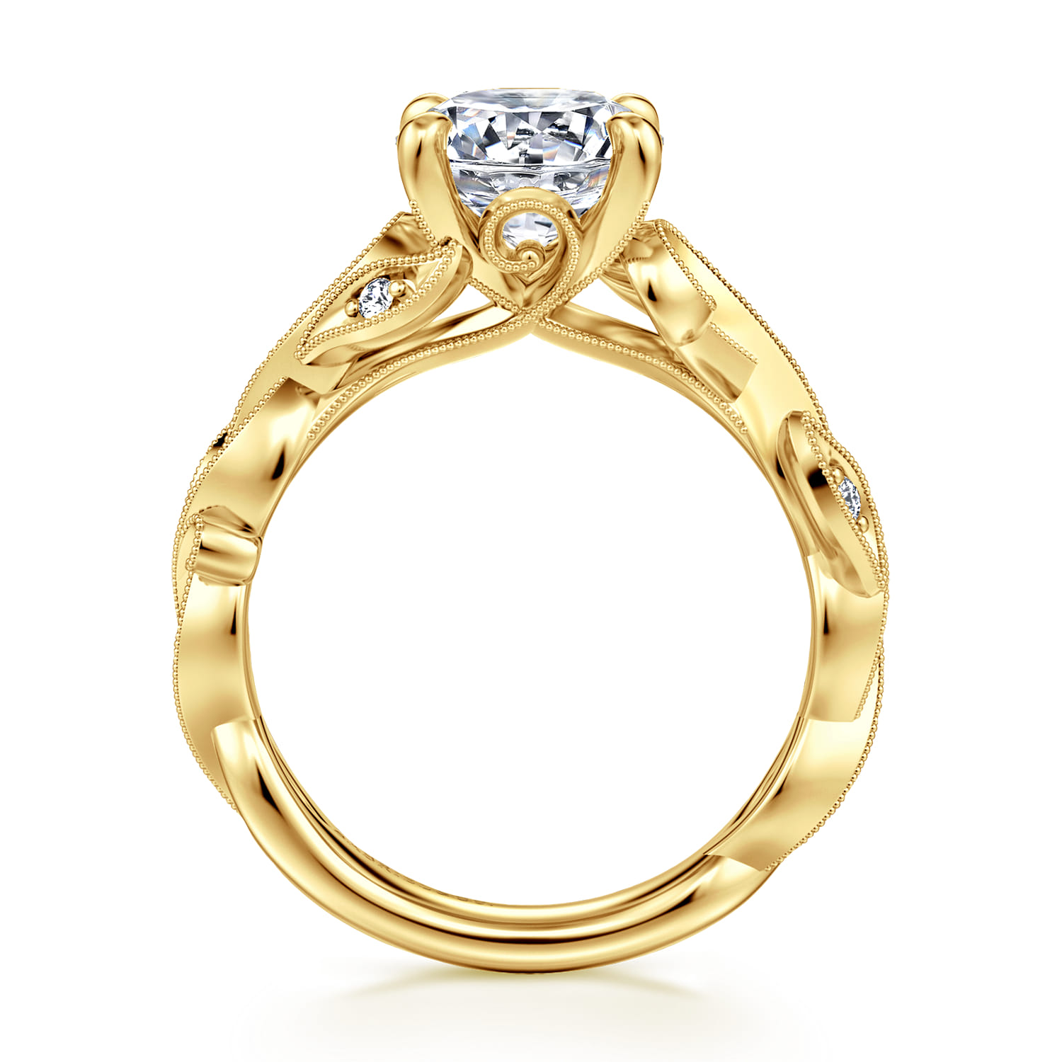 Lena - 14K Yellow Gold Floral Round Diamond Engagement Ring - 0.16 ct - Shot 2