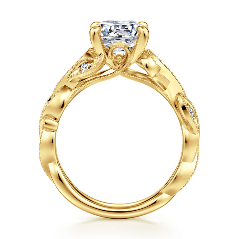 Lena - 14K Yellow Gold Floral Round Diamond Engagement Ring - 0.16 ct - Shot 2
