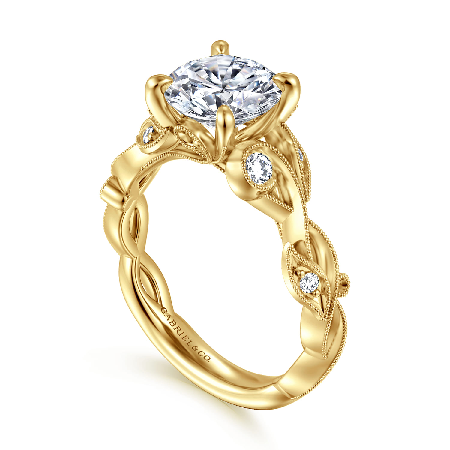 Lena - 14K Yellow Gold Floral Round Diamond Engagement Ring - 0.16 ct - Shot 3