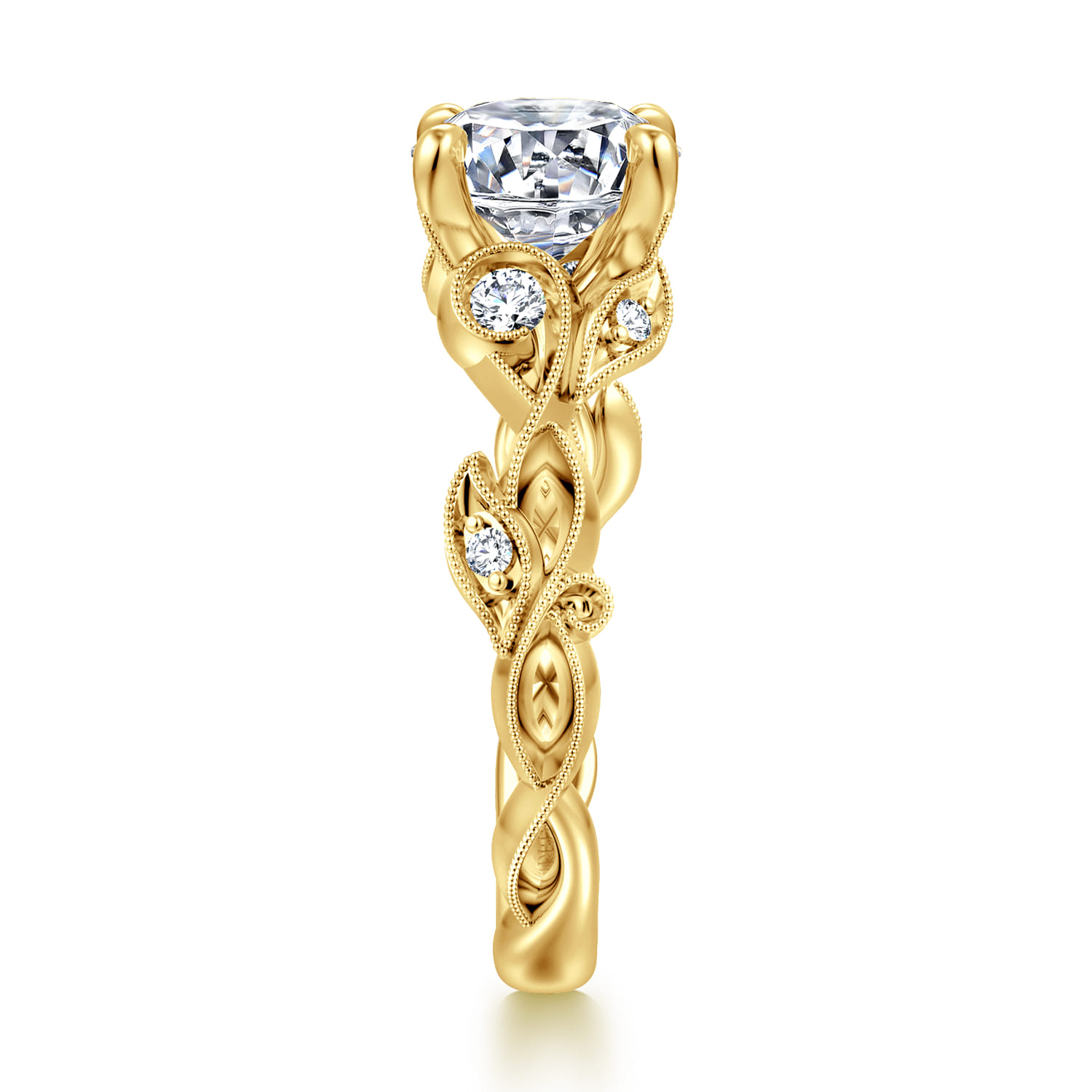 Lena - 14K Yellow Gold Floral Round Diamond Engagement Ring - 0.16 ct - Shot 4