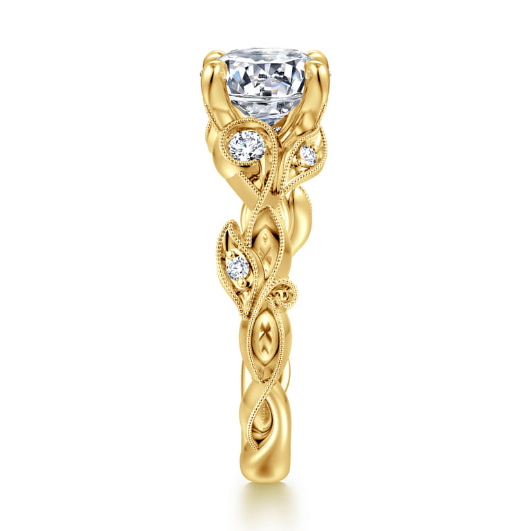 Lena - 14K Yellow Gold Floral Round Diamond Engagement Ring - 0.16 ct - Shot 4