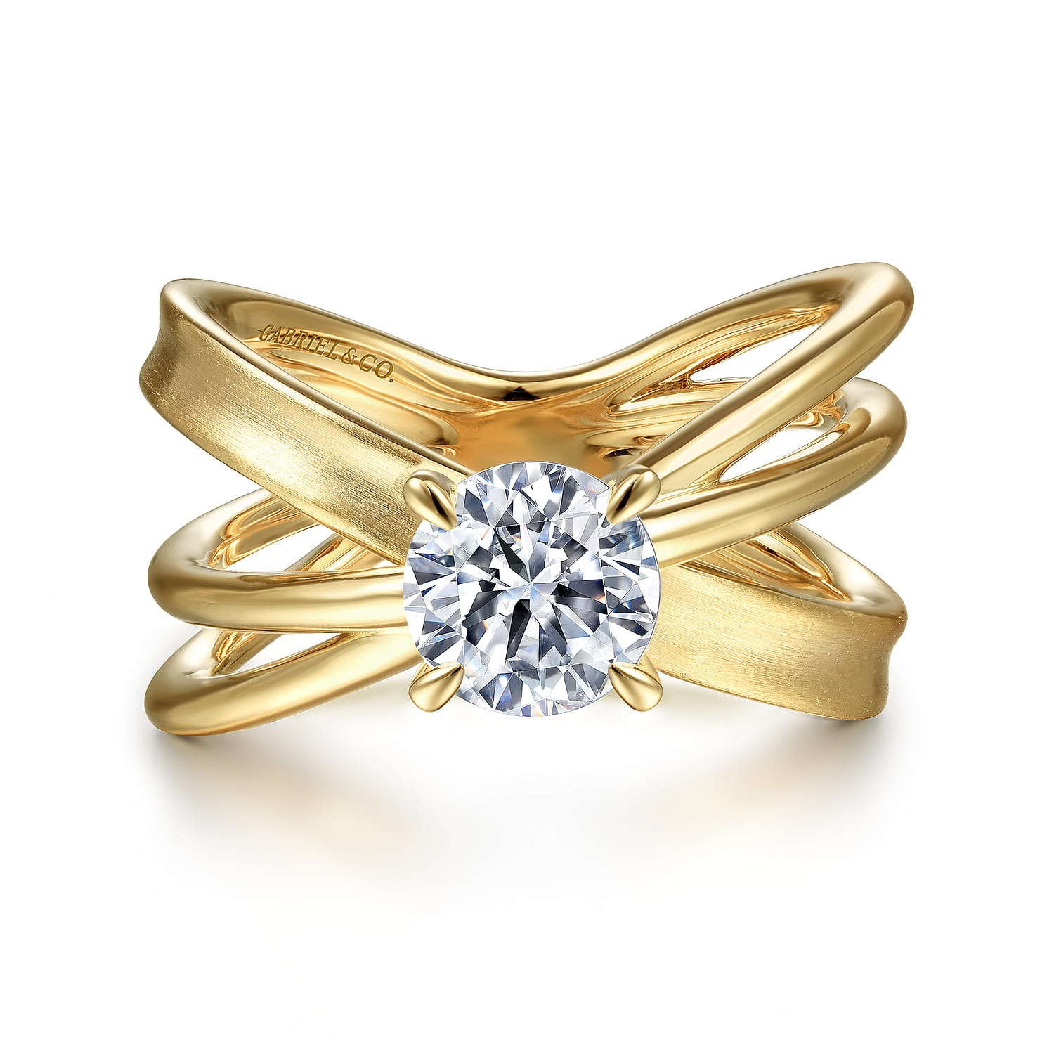 Fabiola - 14K Yellow Gold Split Shank Round Diamond Engagement Ring - Shot 1