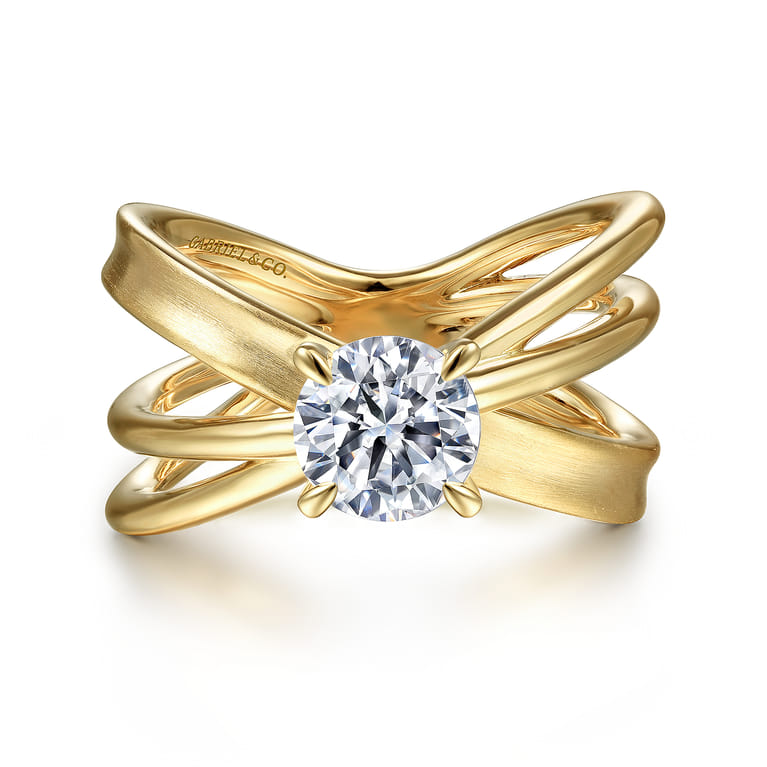 Fabiola - 14K Yellow Gold Split Shank Round Diamond Engagement Ring - Shot 1