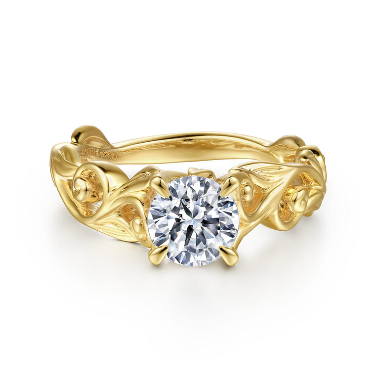 Deigna - 14K Yellow Gold Split Shank Round Diamond Engagement Ring - Shot 1