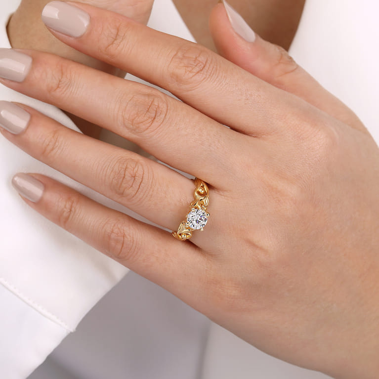 Deigna - 14K Yellow Gold Split Shank Round Diamond Engagement Ring - Shot 6