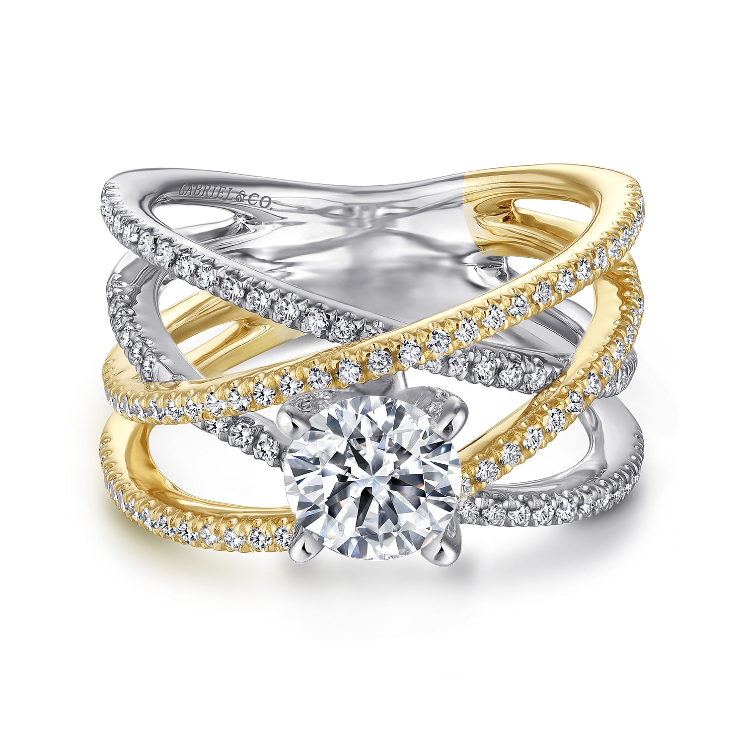 Ronny - 14K White-Yellow Gold Round Diamond Engagement Ring - 0.55 ct - Shot 1
