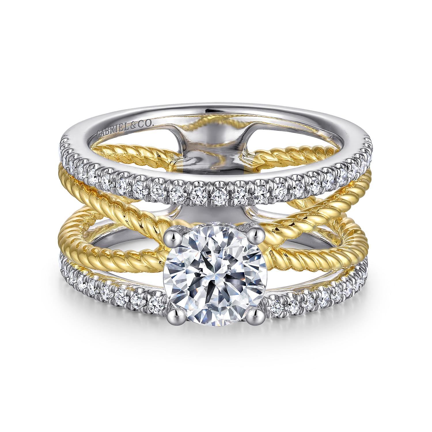 Lucinda - 14K White-Yellow Gold Free Form Round Diamond Engagement Ring - 0.4 ct - Shot 1