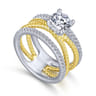 Lucinda - 14K White-Yellow Gold Free Form Round Diamond Engagement Ring - 0.4 ct