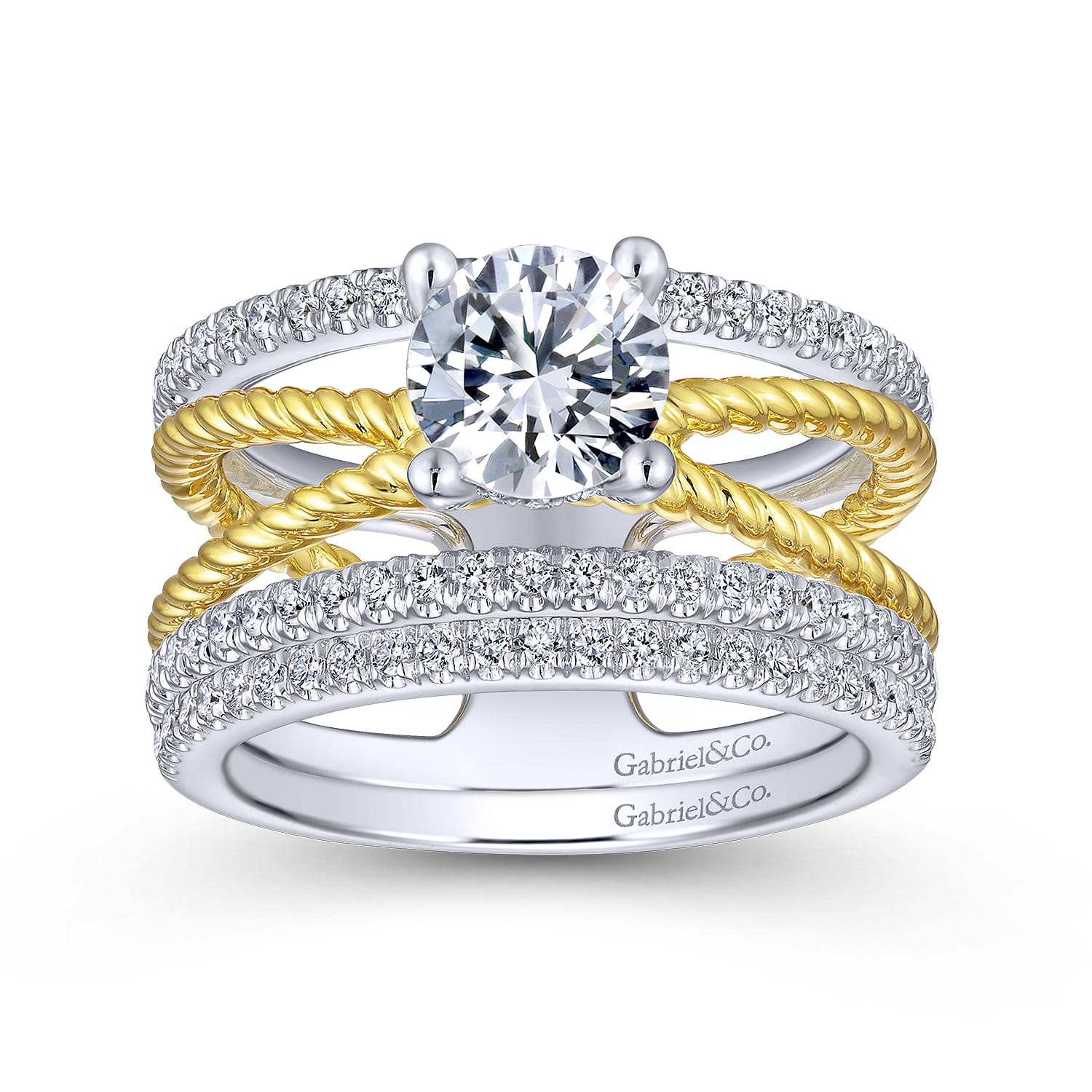 Lucinda - 14K White-Yellow Gold Free Form Round Diamond Engagement Ring - 0.4 ct - Shot 4