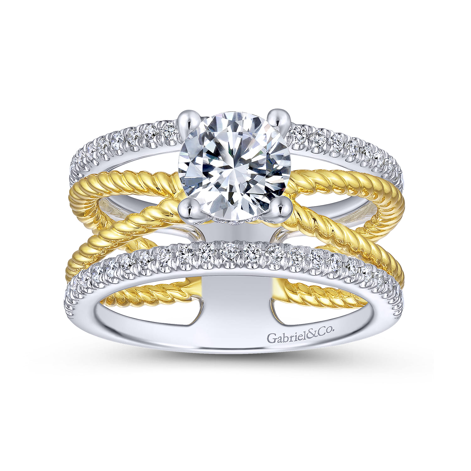 Lucinda - 14K White-Yellow Gold Free Form Round Diamond Engagement Ring - 0.4 ct - Shot 5