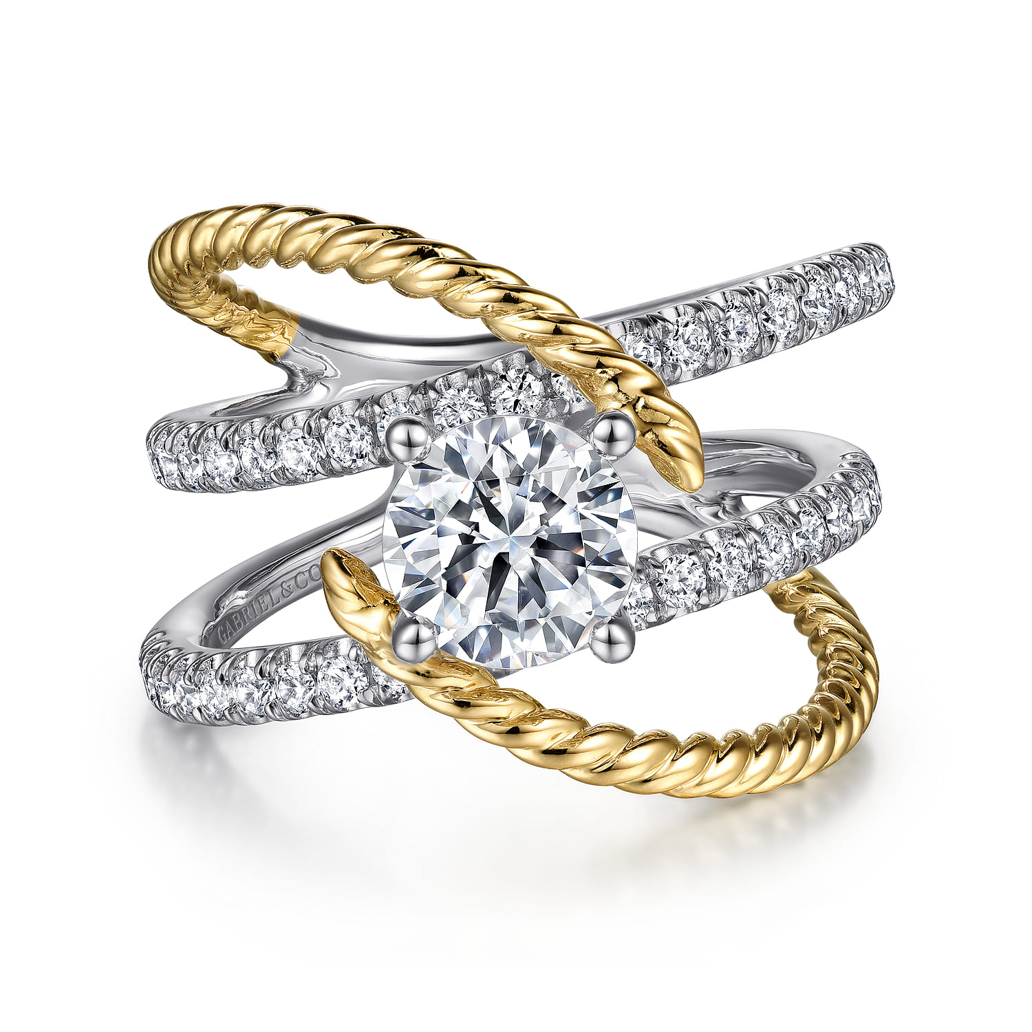 Lavish - 14K White-Yellow Gold Free Form Round Diamond Engagement Ring - 0.61 ct - Shot 1