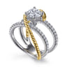 Lavish - 14K White-Yellow Gold Free Form Round Diamond Engagement Ring - 0.61 ct
