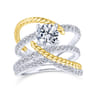 Lavish - 14K White-Yellow Gold Free Form Round Diamond Engagement Ring - 0.61 ct