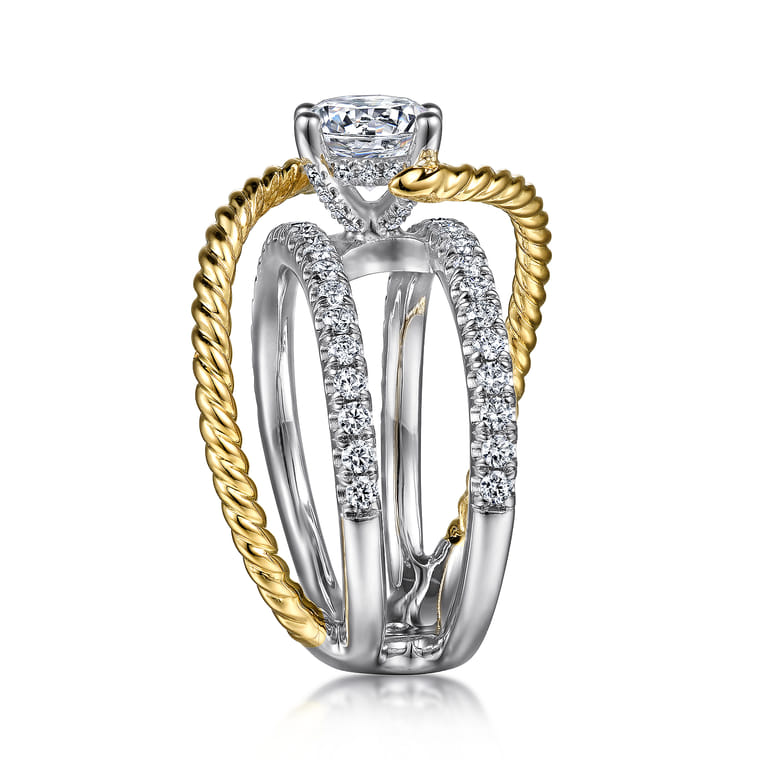 Lavish - 14K White-Yellow Gold Free Form Round Diamond Engagement Ring - 0.61 ct - Shot 5