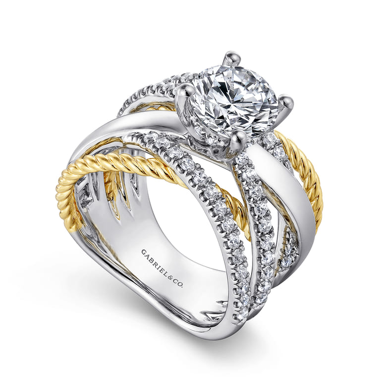 Affection - 14K White-Yellow Gold Free Form Round Diamond Engagement Ring - 0.57 ct - Shot 3