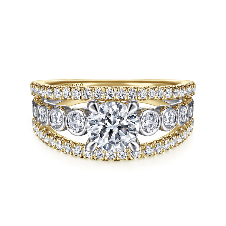 Noble - 14K White-Yellow Gold Round Split Shank Diamond Engagement Ring - 0.92 ct - Shot 1