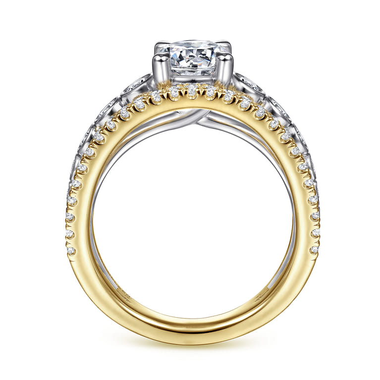 Noble - 14K White-Yellow Gold Round Split Shank Diamond Engagement Ring - 0.92 ct - Shot 2