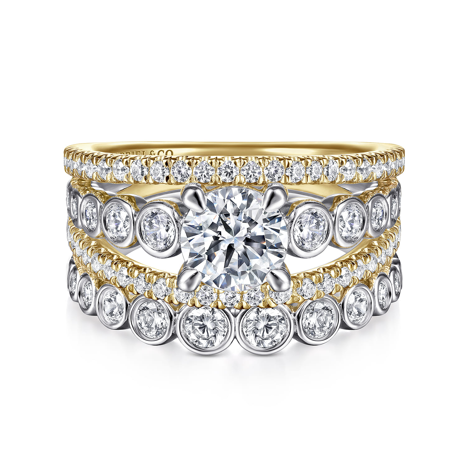 Noble - 14K White-Yellow Gold Round Split Shank Diamond Engagement Ring - 0.92 ct - Shot 4