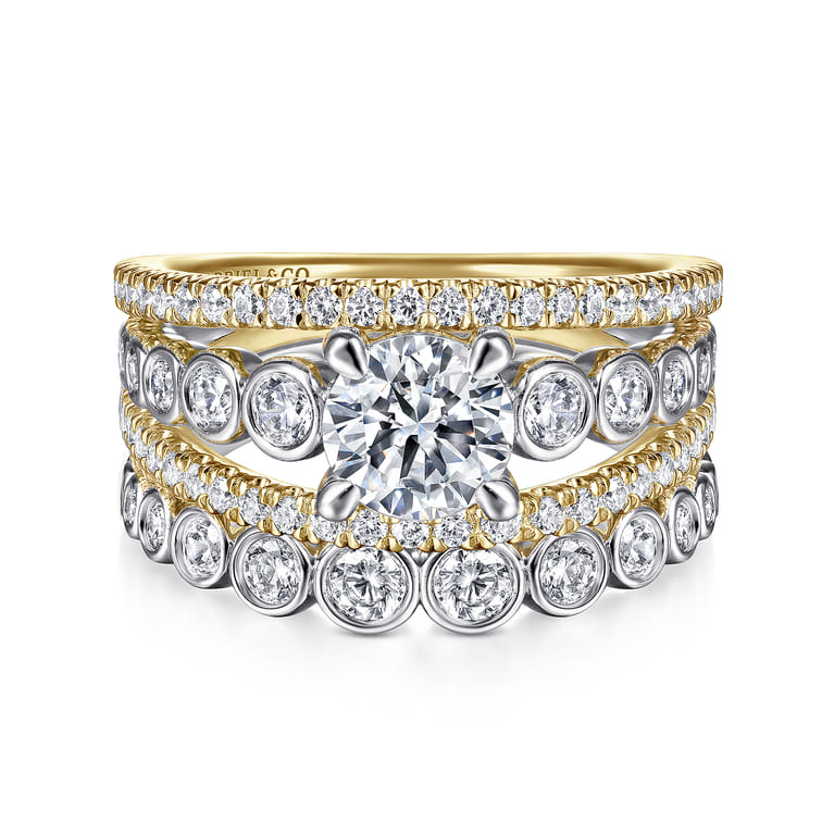 Noble - 14K White-Yellow Gold Round Split Shank Diamond Engagement Ring - 0.92 ct - Shot 4