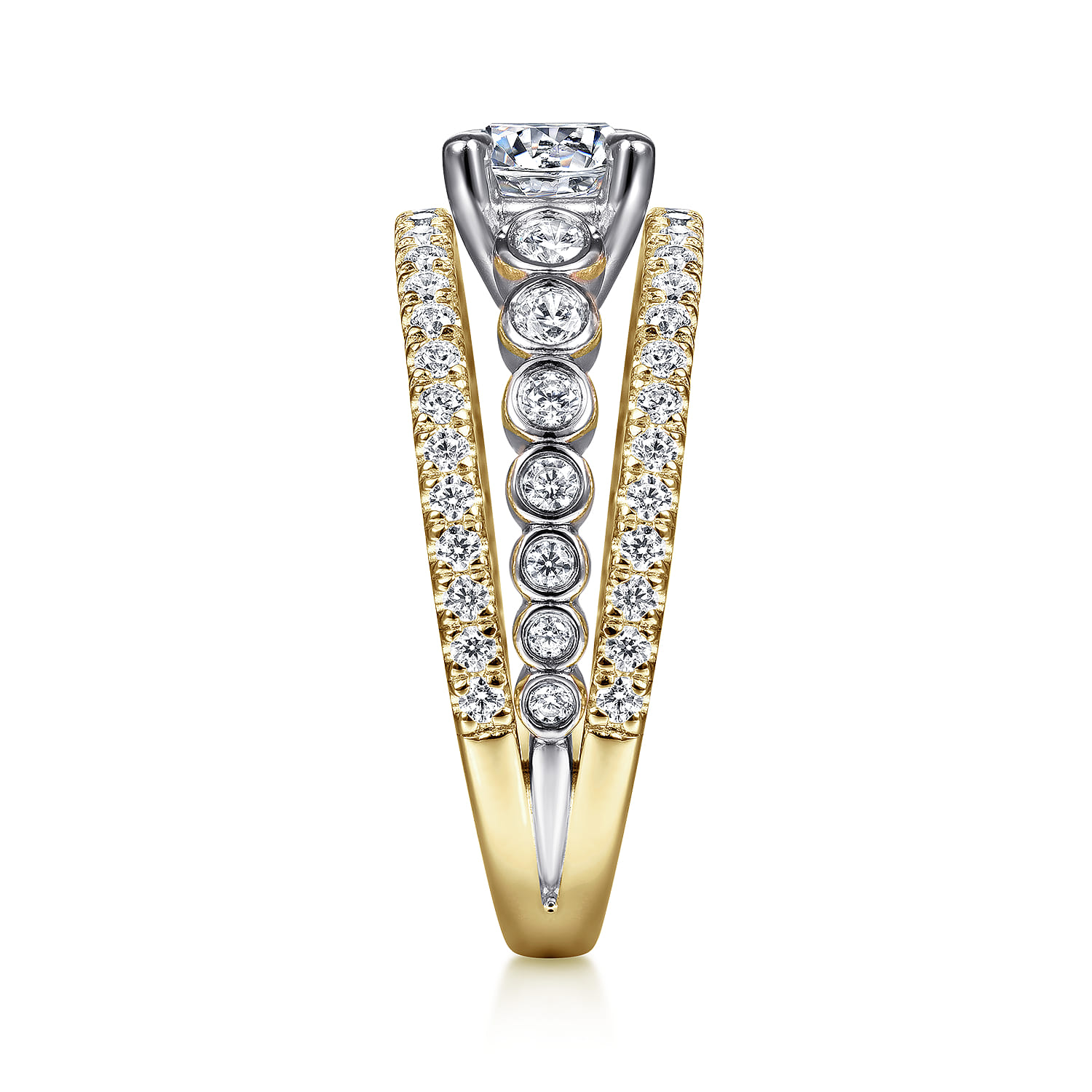 Noble - 14K White-Yellow Gold Round Split Shank Diamond Engagement Ring - 0.92 ct - Shot 5