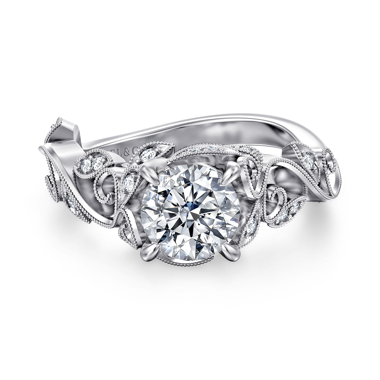 Martedi - Platinum Floral Round Diamond Engagement Ring - 0.15 ct - Shot 1