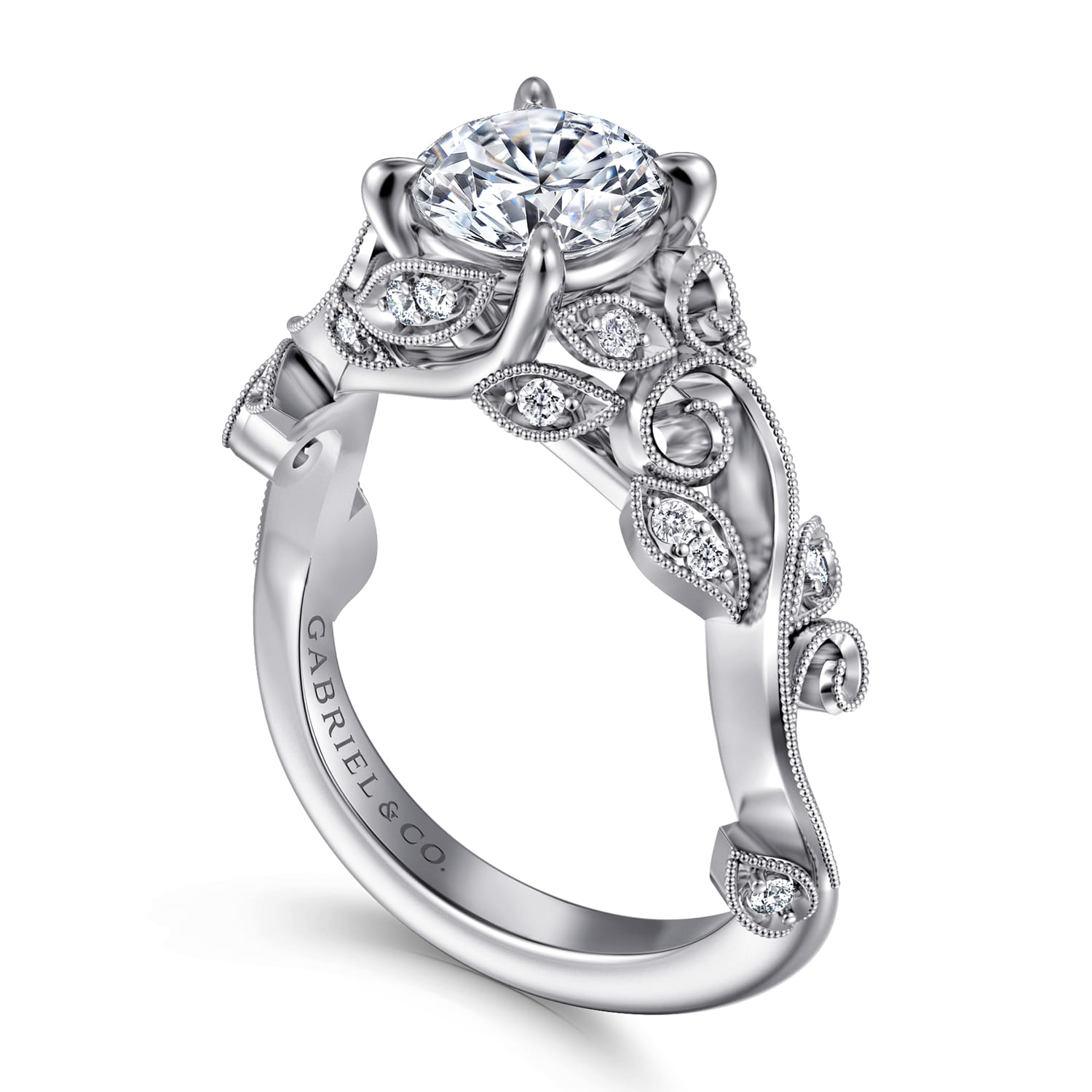 Martedi - Platinum Floral Round Diamond Engagement Ring - 0.15 ct - Shot 3