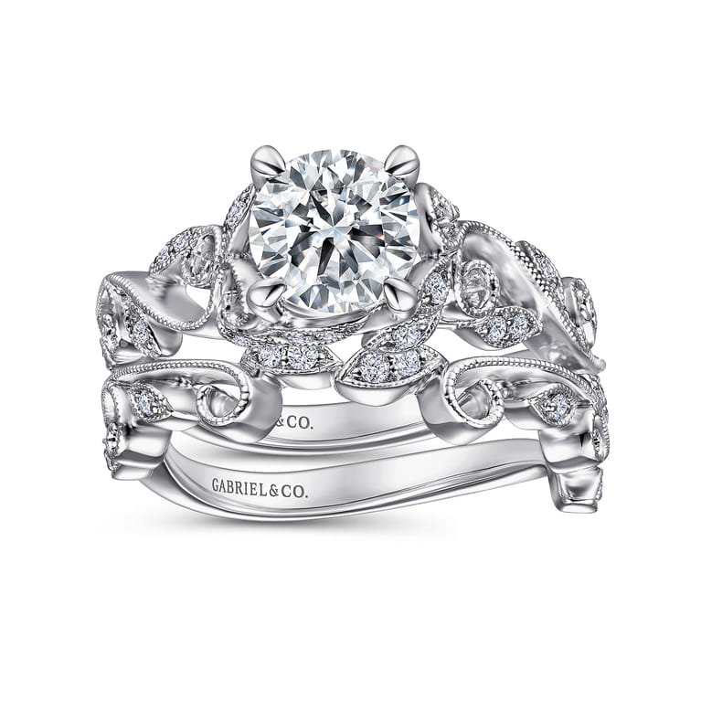 Martedi - Platinum Floral Round Diamond Engagement Ring - 0.15 ct - Shot 4
