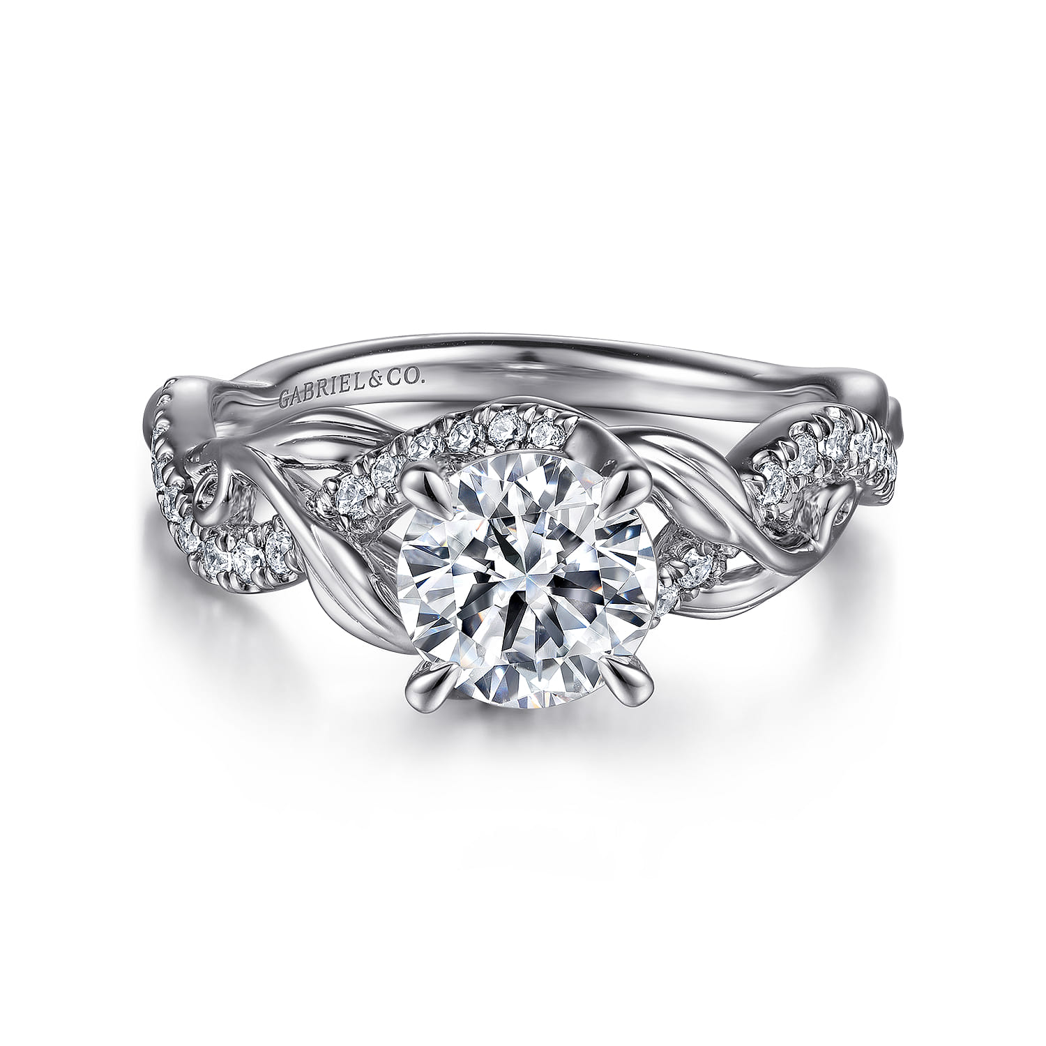 Camelia - Platinum Floral Round Diamond Engagement Ring - 0.18 ct - Shot 1