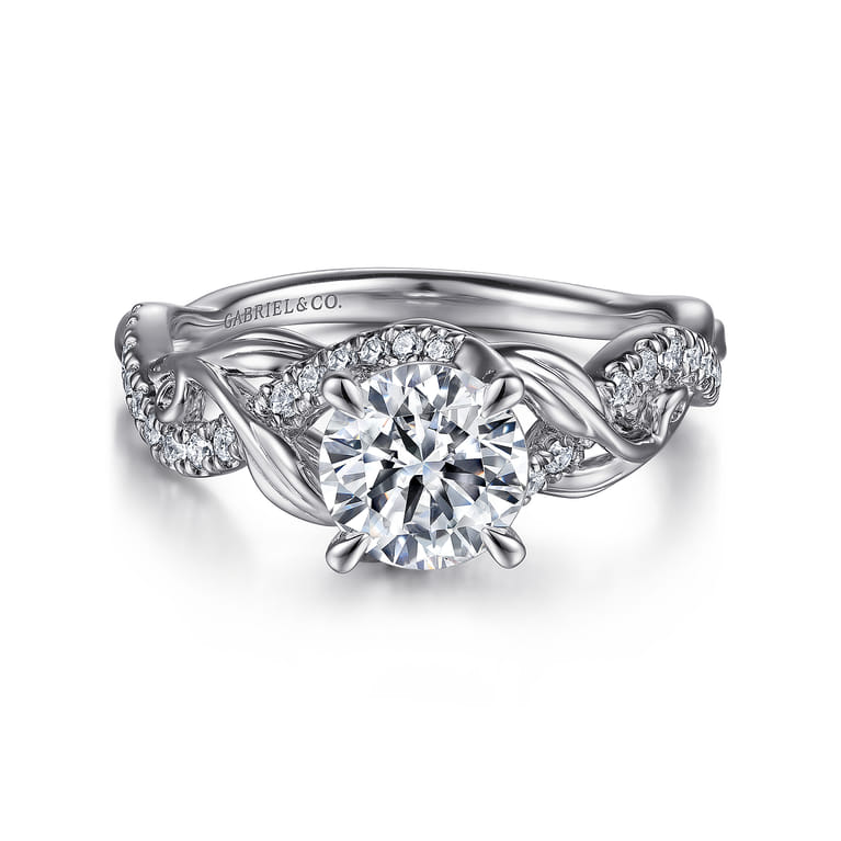 Camelia - Platinum Floral Round Diamond Engagement Ring - 0.18 ct - Shot 1