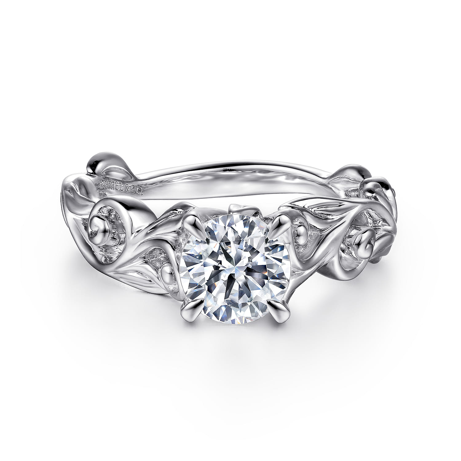 Deigna - Platinum Split Shank Round Diamond Solitaire Engagement Ring - Shot 1
