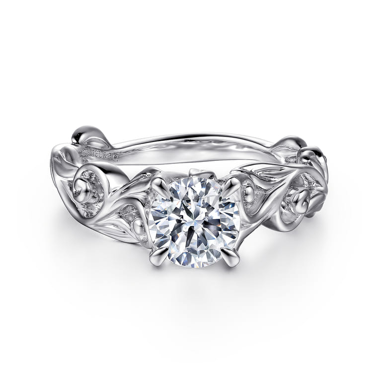 Deigna - Platinum Split Shank Round Diamond Solitaire Engagement Ring - Shot 1