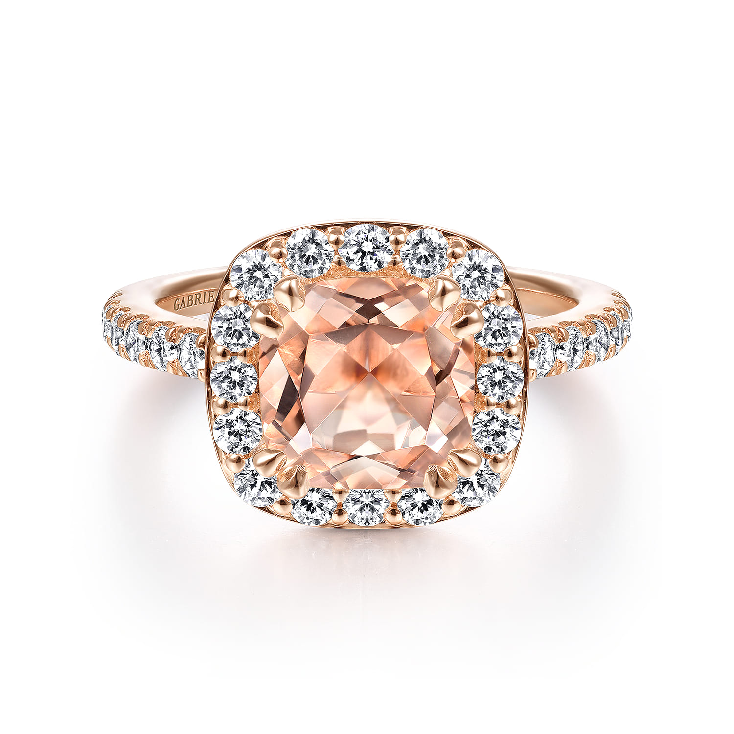 Lyla - 14K Rose Gold Morganite and Diamond Halo Engagement Ring - 0.76 ct - Shot 1