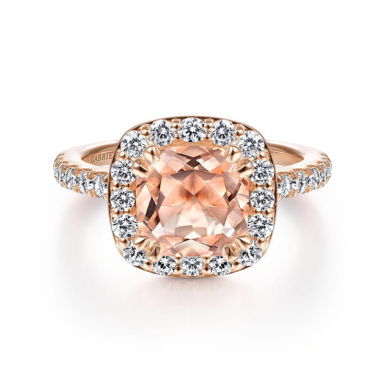 Lyla - 14K Rose Gold Morganite and Diamond Halo Engagement Ring - 0.76 ct - Shot 1
