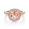 Lyla - 14K Rose Gold Morganite and Diamond Halo Engagement Ring - 0.76 ct