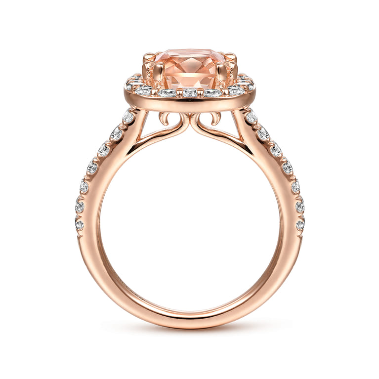 Lyla - 14K Rose Gold Morganite and Diamond Halo Engagement Ring - 0.76 ct - Shot 2