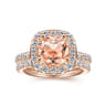 Lyla - 14K Rose Gold Morganite and Diamond Halo Engagement Ring - 0.76 ct