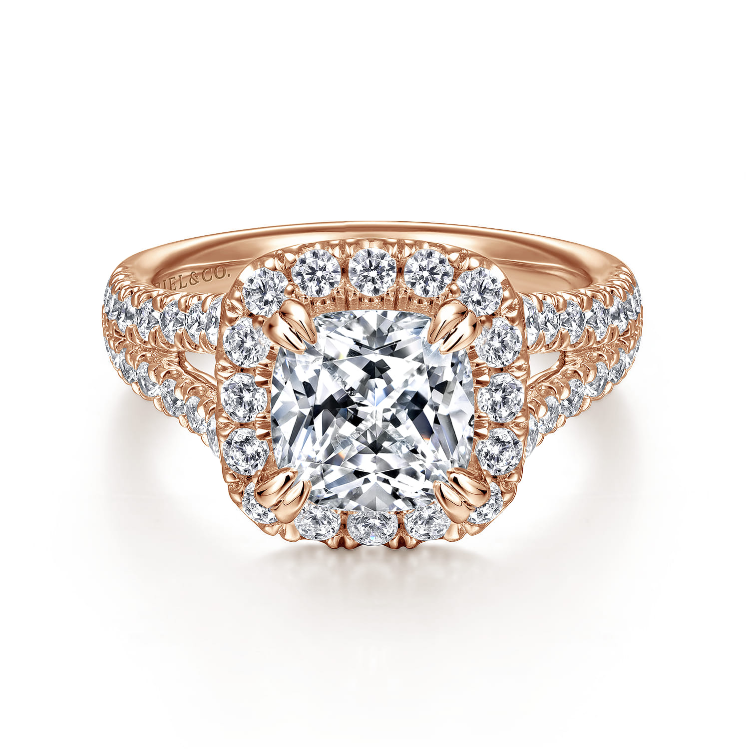 James - 14K Rose Gold Cushion Halo Diamond Engagement Ring - 0.92 ct - Shot 1