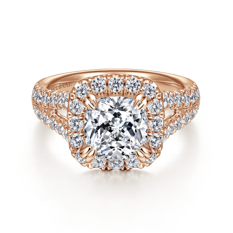 James - 14K Rose Gold Cushion Halo Diamond Engagement Ring - 0.92 ct - Shot 1